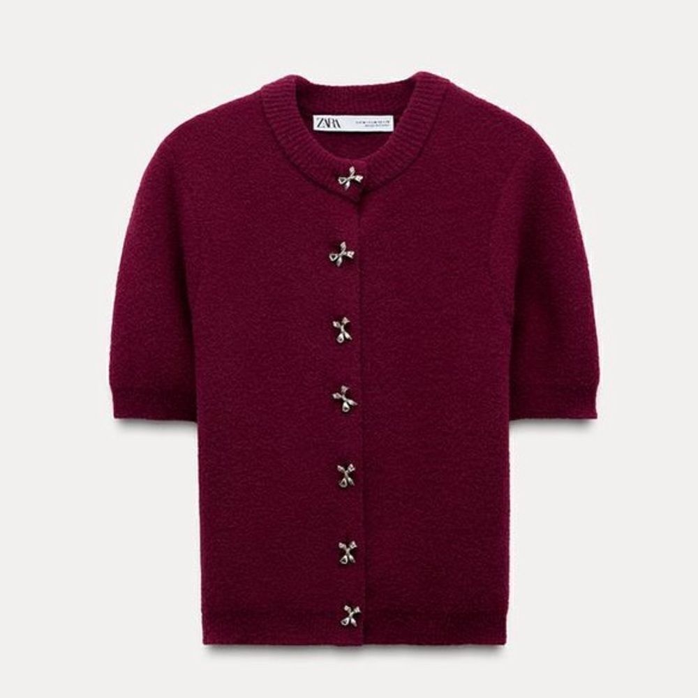 ZARA BOW SHAPED BUTTON KNIT CARDIGAN - Picture 5 of 8